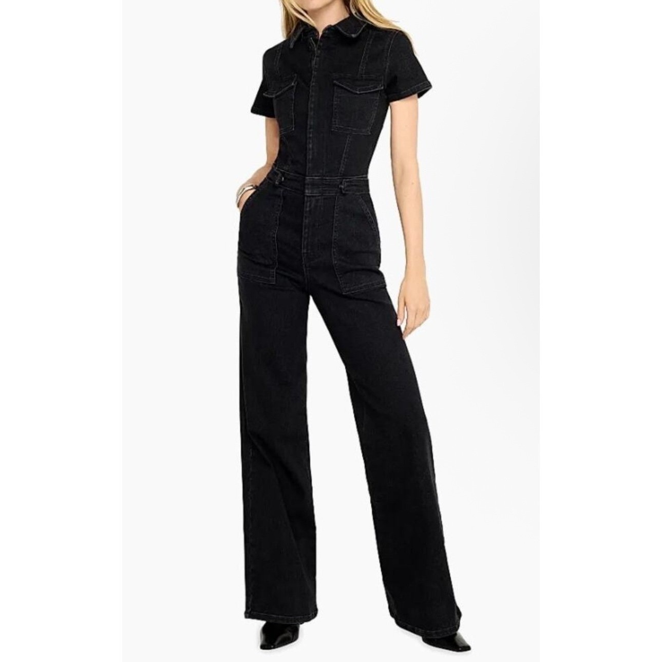 Good American Fit For Success Black001 Denim Jumpsuit Bootcut Black 3xl Nwt